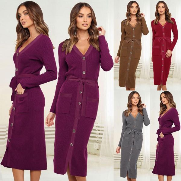casual dresses women autumn knitted long dress v neck lace-up sleeve bodycon slim wrapped midi ladies button down fashion clothes, Black;gray
casual dresses women autumn knitted long dress v neck lace-up sleeve bodycon slim wrapped midi ladies button down fashion clothes, Black;gray