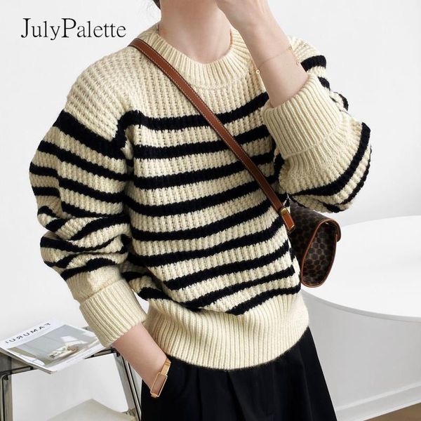 women's sweaters julypalette 2021 autumn stripe knitted sweater cotton women winter warm full sleeve pullover casual loose femme jumper, White;black
women's sweaters julypalette 2021 autumn stripe knitted sweater cotton women winter warm full sleeve pullover casual loose femme jumper, White;black