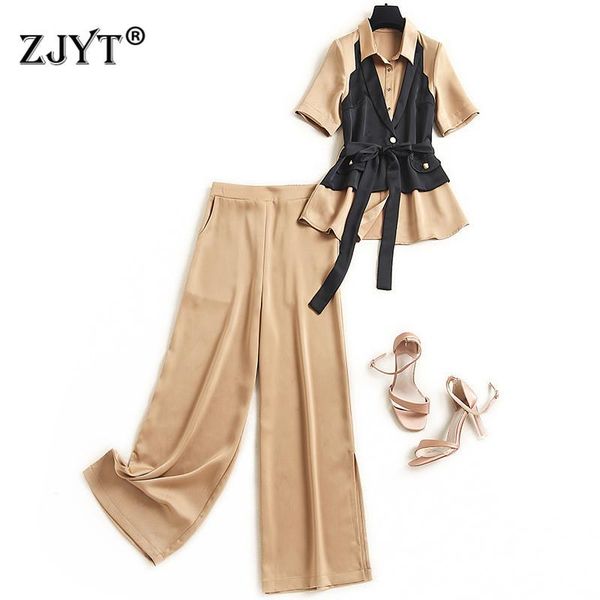 summer designers women's 2 piece clothing set elegant lady office work outfits short sleeve blouse and wide leg pants suit two, White
summer designers women's 2 piece clothing set elegant lady office work outfits short sleeve blouse and wide leg pants suit two, White