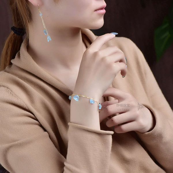 natural sea blue stone hand woven earrings foot chain set net red, fresh and fashionable in summer, Red;blue 
natural sea blue stone hand woven earrings foot chain set net red, fresh and fashionable in summer, Red;blue