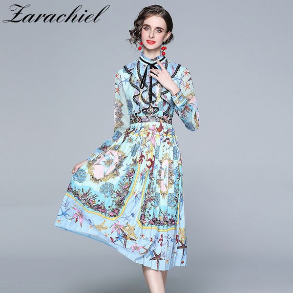 dresses spring summer runway blue pleated women'o-neck bow ruffles long sleeve vinatge conch shell flower print midi, Black;gray
dresses spring summer runway blue pleated women'o-neck bow ruffles long sleeve vinatge conch shell flower print midi, Black;gray