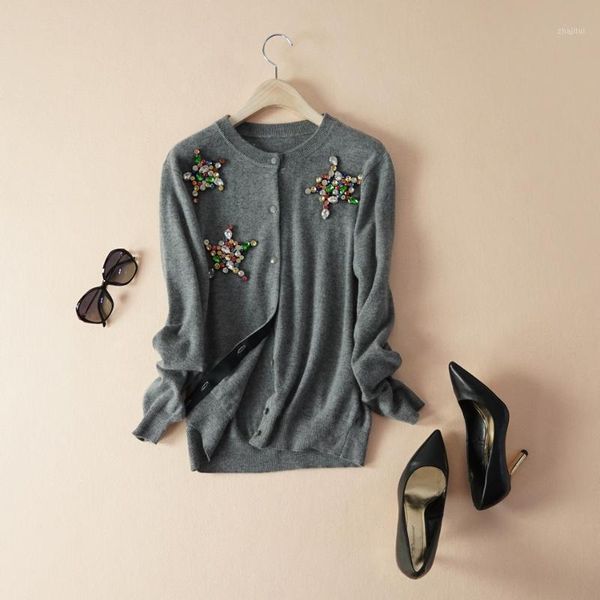 women's sweaters autumn high-end boutique five-pointed star beaded round neck solid color velvet cardigan, White;black
women's sweaters autumn high-end boutique five-pointed star beaded round neck solid color velvet cardigan, White;black