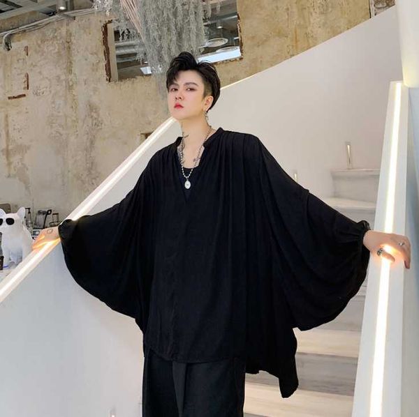 men's casual shirts autumn style dark black yamamoto oversize loose bat sleeve v-neck pullover long shirt fashion, White;black
men's casual shirts autumn style dark black yamamoto oversize loose bat sleeve v-neck pullover long shirt fashion, White;black