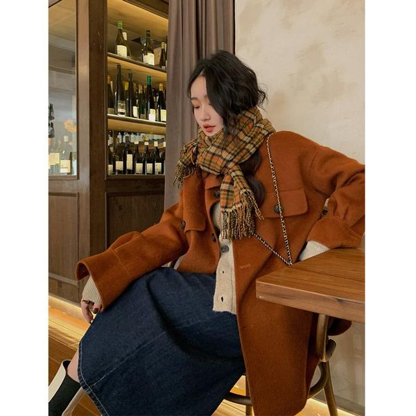 women's wool & blends retro double-sided woolen cashmere coat autumn and winter caramel lapel pocket street warm jacket, Black
women's wool & blends retro double-sided woolen cashmere coat autumn and winter caramel lapel pocket street warm jacket, Black