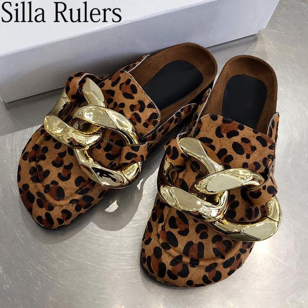 colors gold chain closed toe slippers women genuine leather thick sole mules woman round low heels for 2021, Black
colors gold chain closed toe slippers women genuine leather thick sole mules woman round low heels for 2021, Black