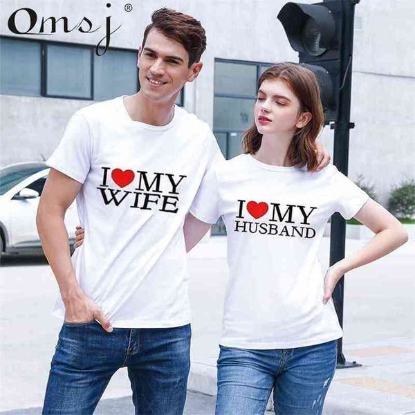 

couple matching clothes cotton short sleeve i love my wife&i husband letter print valentine's day gift 210517, White