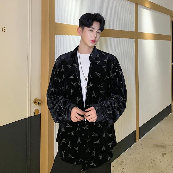 men's casual shirts male vintage fashion streetwear hip hop dress shirt men long sleeve loose shining cardigan outerwear, White;black
men's casual shirts male vintage fashion streetwear hip hop dress shirt men long sleeve loose shining cardigan outerwear, White;black