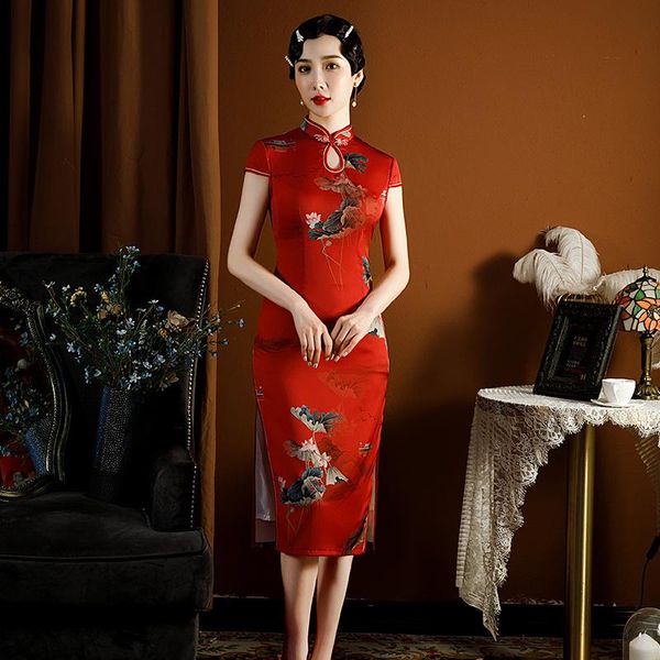 ethnic clothing red satin print floral mandarin collar qipao women slim high split cheongsams traditional vintage button chinese dress
ethnic clothing red satin print floral mandarin collar qipao women slim high split cheongsams traditional vintage button chinese dress
