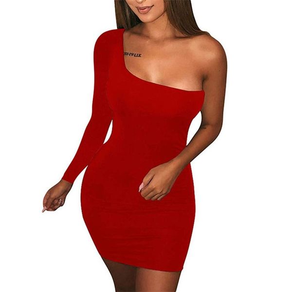 women long sleeve slashes neck bodycon one shoulder solid mini party club wrap skinny dress 210416, Black;gray
women long sleeve slashes neck bodycon one shoulder solid mini party club wrap skinny dress 210416, Black;gray