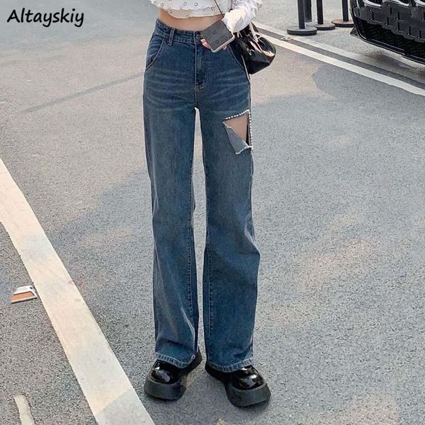 women's jeans ripped hole vintage women high waist straight slim wide-leg mopping streetwear denim trousers retro harajuku leisure chic, Blue
women's jeans ripped hole vintage women high waist straight slim wide-leg mopping streetwear denim trousers retro harajuku leisure chic, Blue