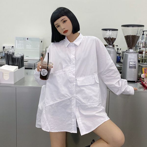 spring women casual blouse single breasted turn-down collar long-sleeved patchwork asymmetrical plus size shirt 210510, White
spring women casual blouse single breasted turn-down collar long-sleeved patchwork asymmetrical plus size shirt 210510, White
