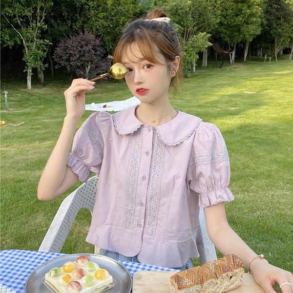 women's blouses & shirts summer women 2021 lace patchwork turn down collar short sleeve blouse female single breasted sweet blusas muj, White
women's blouses & shirts summer women 2021 lace patchwork turn down collar short sleeve blouse female single breasted sweet blusas muj, White