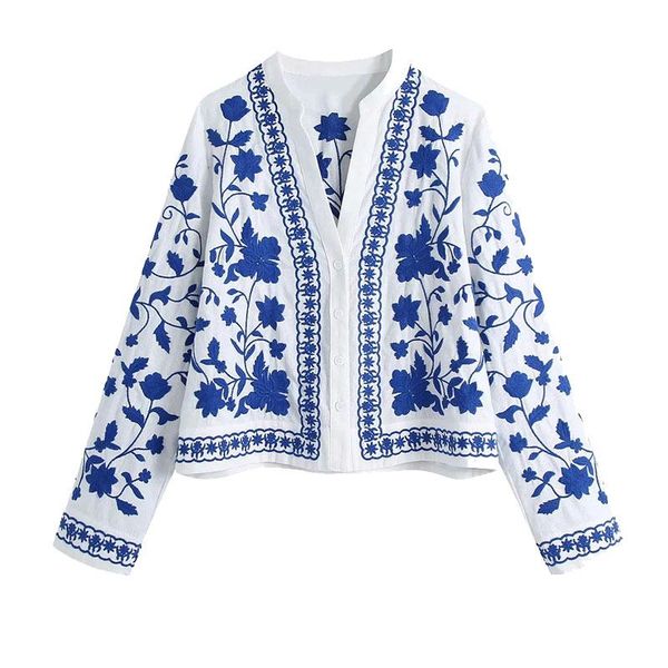 women's blouses & shirts women 2021 fashion floral embroidery loose vintage long sleeve button-up female blusas chic, White
women's blouses & shirts women 2021 fashion floral embroidery loose vintage long sleeve button-up female blusas chic, White