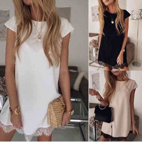 short sleeve straight splice women dress lace mini party summer elegant ladies solid color womens clothing, Black;gray
short sleeve straight splice women dress lace mini party summer elegant ladies solid color womens clothing, Black;gray