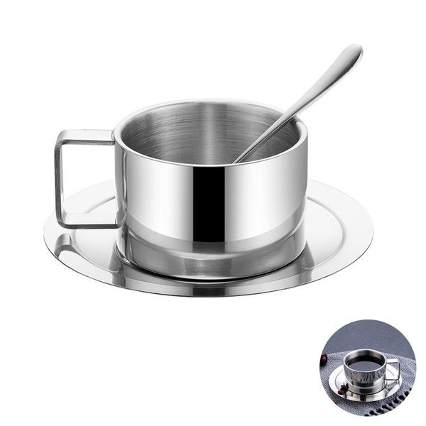mugs 180ml milk coffee cup double wall stainless steel travel tea handle mug with spoon and dish plate for home office
mugs 180ml milk coffee cup double wall stainless steel travel tea handle mug with spoon and dish plate for home office