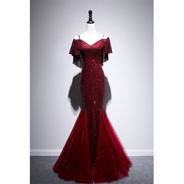 evening dress 2021 red temperament thin lace fishtail banquet wedding toast bride, White;black
evening dress 2021 red temperament thin lace fishtail banquet wedding toast bride, White;black