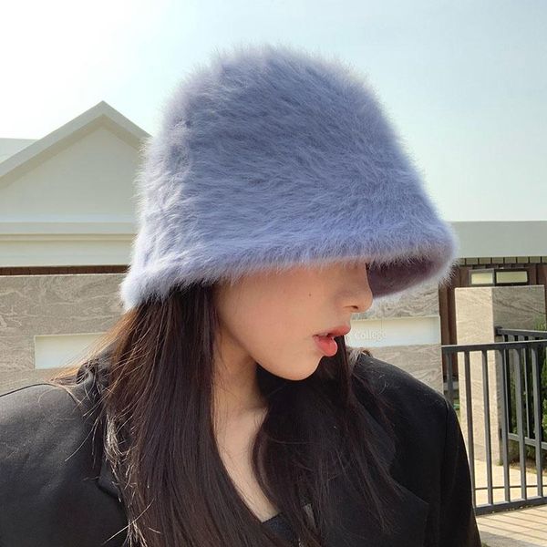 wide brim hats 2021 hat winter women's fashion solid color fur bucket cap fisherman's retro knitted wool basin, Blue;gray
wide brim hats 2021 hat winter women's fashion solid color fur bucket cap fisherman's retro knitted wool basin, Blue;gray