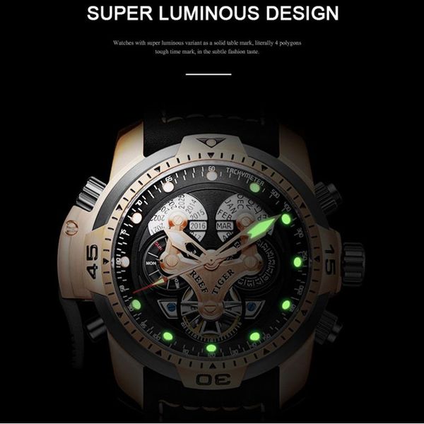 reef tiger/et men sports watch complicated rose gold dial automatic mechanical military genuine leather watches rga3503 wristwatches, Slivery;brown
reef tiger/et men sports watch complicated rose gold dial automatic mechanical military genuine leather watches rga3503 wristwatches, Slivery;brown