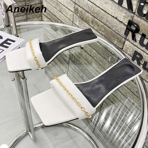 aneikeh summer fashion women's low slippers pu metal decoration chain slides solid outside thin heels leisure shallow white 210615, Black
aneikeh summer fashion women's low slippers pu metal decoration chain slides solid outside thin heels leisure shallow white 210615, Black