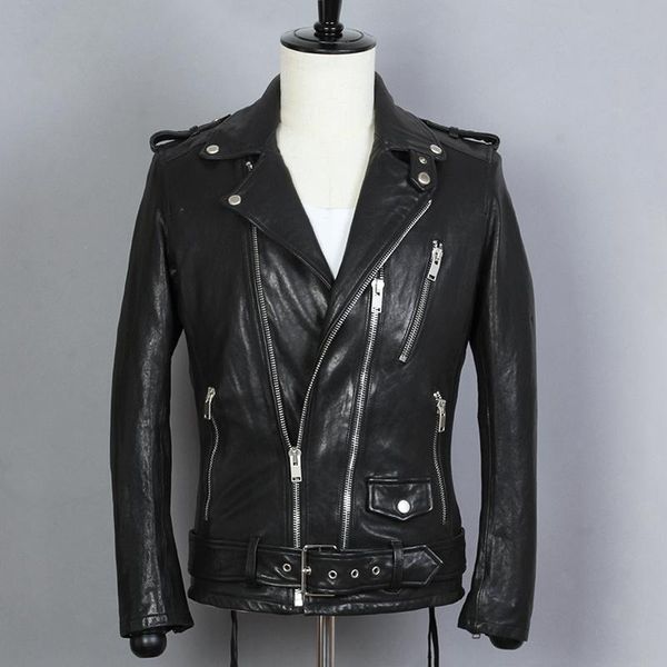 men's leather & faux fashion motorcycle jacket sheepskin lapel double-layer diagonal zipper belt genuine coat men, Black
men's leather & faux fashion motorcycle jacket sheepskin lapel double-layer diagonal zipper belt genuine coat men, Black