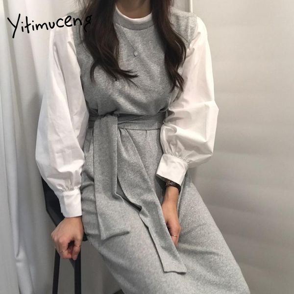 casual dresses yitimuceng fake 2 pieces for women autumn 2021 bandage midi dress korean fashion puff sleeve khaki gray black robe, Black;gray
casual dresses yitimuceng fake 2 pieces for women autumn 2021 bandage midi dress korean fashion puff sleeve khaki gray black robe, Black;gray