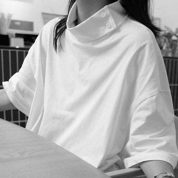 women's t-shirt fashion chic asymmetry half sleeve woman tshirts japan style simple solid t shirt 2021 summer irregular loose disign te, White
women's t-shirt fashion chic asymmetry half sleeve woman tshirts japan style simple solid t shirt 2021 summer irregular loose disign te, White