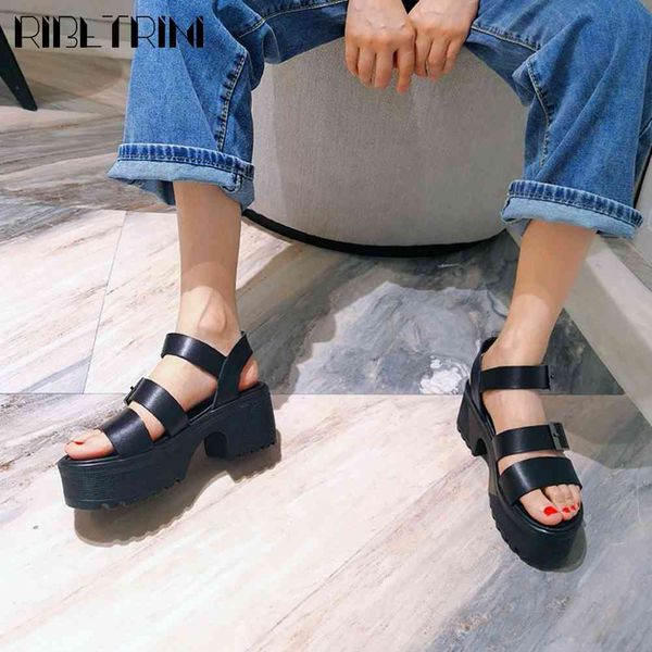 sandals ladies genuine leather platform shoes fashion brand summer punk women high heels casual sandals, Black
sandals ladies genuine leather platform shoes fashion brand summer punk women high heels casual sandals, Black