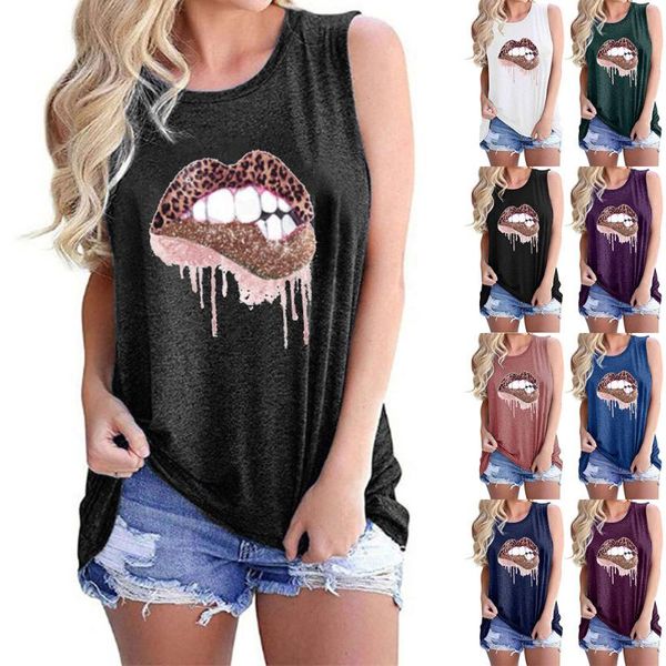 women's t-shirt camisole leopard print lips very drill collar sleeveless, White
women's t-shirt camisole leopard print lips very drill collar sleeveless, White