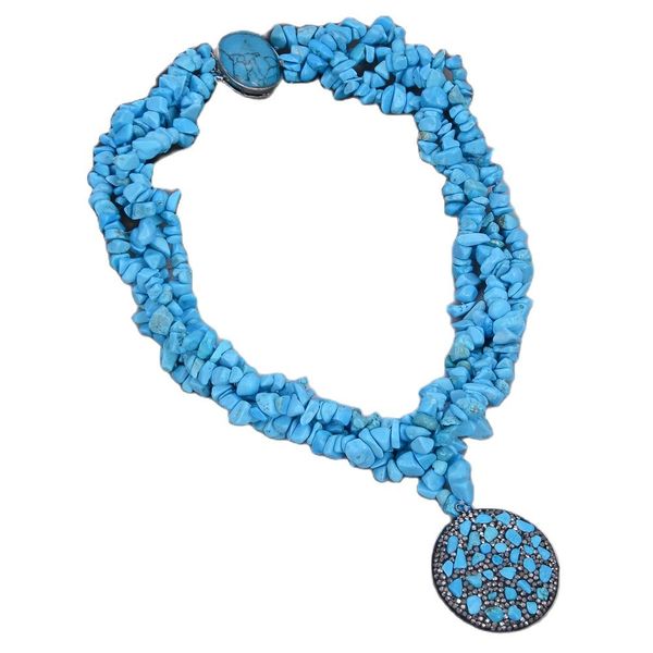 guaiguai jewelry natural 4 strands faceted blue turquoises chips choker black cz pendant necklace ethnical for women lady jewelry, Silver
guaiguai jewelry natural 4 strands faceted blue turquoises chips choker black cz pendant necklace ethnical for women lady jewelry, Silver
