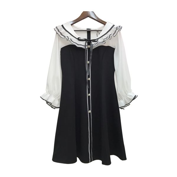 lace black white patchwork dress sailor collar button 3/4 sleeve mini elegant office lady d 210514, Black;gray
lace black white patchwork dress sailor collar button 3/4 sleeve mini elegant office lady d 210514, Black;gray