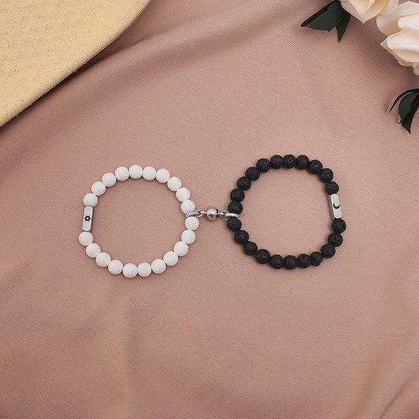 tennis 2pcs/set magnet paired bracelets sun moon matching braclet valentine's day gifts for lovers 8mm lava stone beads braslet joias, Golden;silver
tennis 2pcs/set magnet paired bracelets sun moon matching braclet valentine's day gifts for lovers 8mm lava stone beads braslet joias, Golden;silver