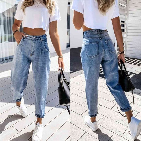 high waist straight thin stitching women jean zipper wash long casual pants, Blue
high waist straight thin stitching women jean zipper wash long casual pants, Blue