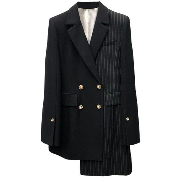 women's suits & blazers lanmrem 2021 fashion striped patchwork office style female's long sleeve irregular double breasted jacket, White;black
women's suits & blazers lanmrem 2021 fashion striped patchwork office style female's long sleeve irregular double breasted jacket, White;black