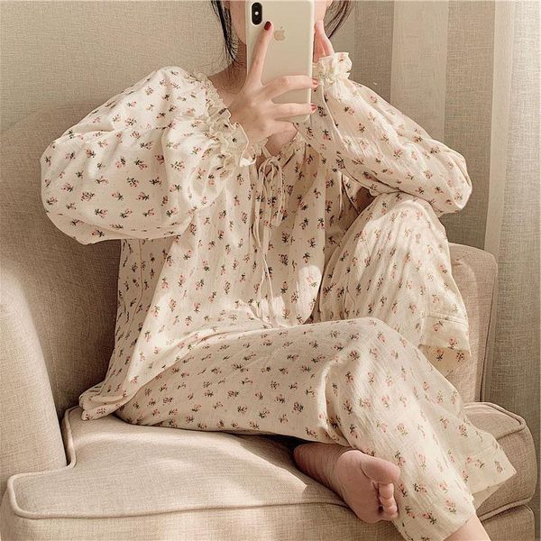 net red pajamas loose casual women sleepwear cotton floral sweet to match home clothes pijamas nightwear robe, Black;red
net red pajamas loose casual women sleepwear cotton floral sweet to match home clothes pijamas nightwear robe, Black;red