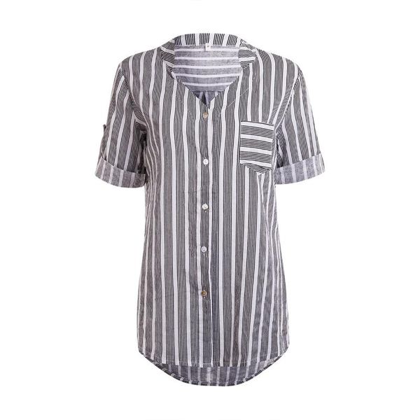 women casual loose within shirt fashion v neck blouse female three quarter striped buttons blouses plus size s-5xl women's & shirts, White
women casual loose within shirt fashion v neck blouse female three quarter striped buttons blouses plus size s-5xl women's & shirts, White