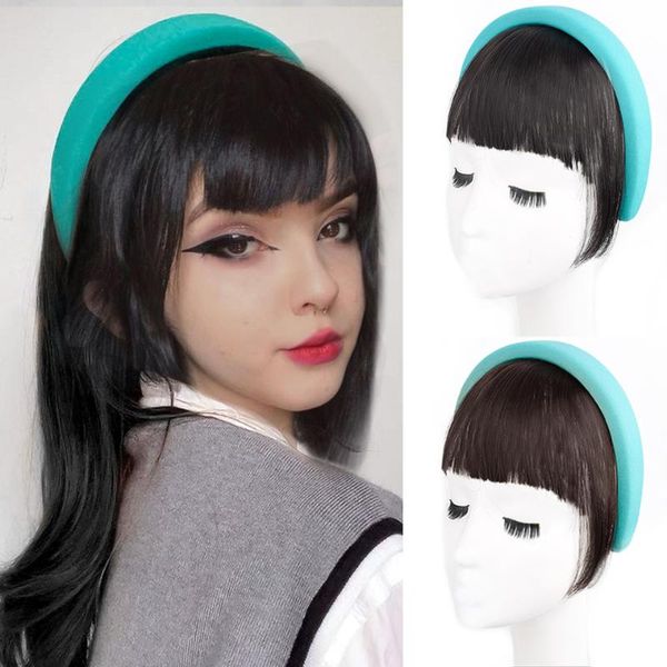 synthetic wigs houyan fake bangs hair band air wig piece female simulation invisible seamless head curtain, Black