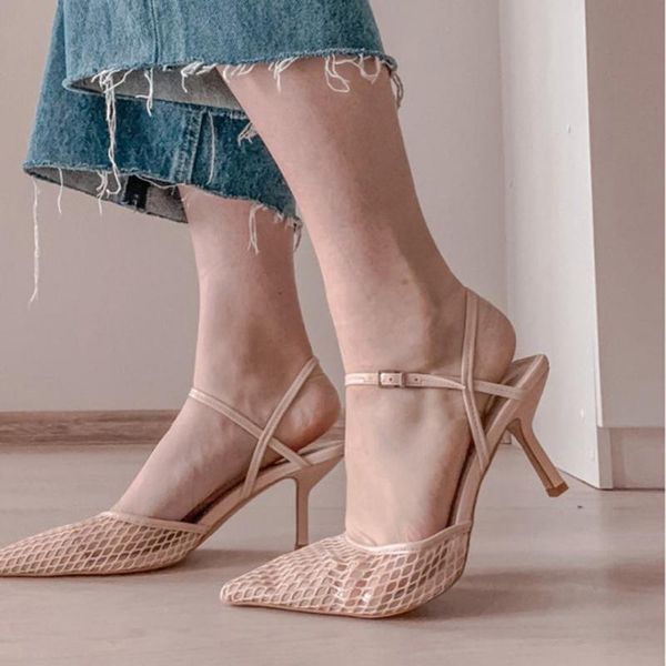 fashion mesh elegant fine heel women sandals front & rear strap ankle buckle high heels pointed casual shoes, Black
fashion mesh elegant fine heel women sandals front & rear strap ankle buckle high heels pointed casual shoes, Black