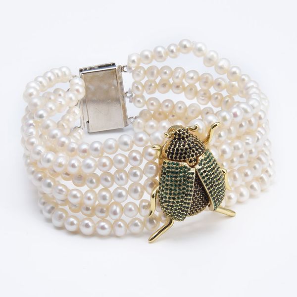 guaiguai jewelry 6 strands 8" natural white pearl cz pave insect ladybird bracelet handmade for women, Black
guaiguai jewelry 6 strands 8" natural white pearl cz pave insect ladybird bracelet handmade for women, Black