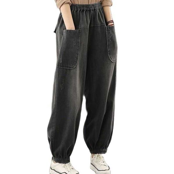 women denim pants blue pockets vintage trouser spring elastic waist fly wide leg for clothing jeans 210601
women denim pants blue pockets vintage trouser spring elastic waist fly wide leg for clothing jeans 210601