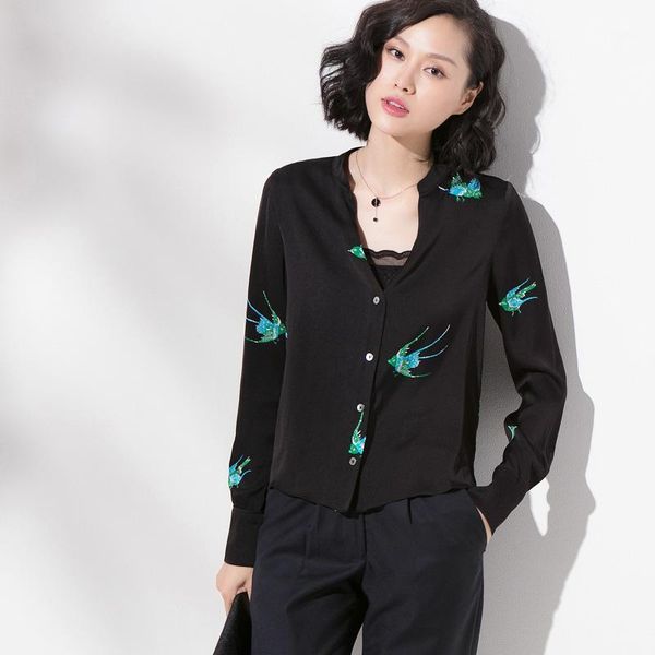 women's blouses & shirts 100% silk blouse women black shirt vintage simple printed v neck long sleeves office graceful style fashion 20, White
women's blouses & shirts 100% silk blouse women black shirt vintage simple printed v neck long sleeves office graceful style fashion 20, White