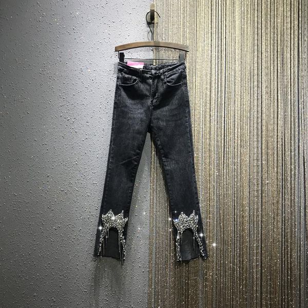 women's jeans european diamond woman 2021 spring high-waist slim stretch rhinestone beaded tassel cropped femme, Blue
women's jeans european diamond woman 2021 spring high-waist slim stretch rhinestone beaded tassel cropped femme, Blue