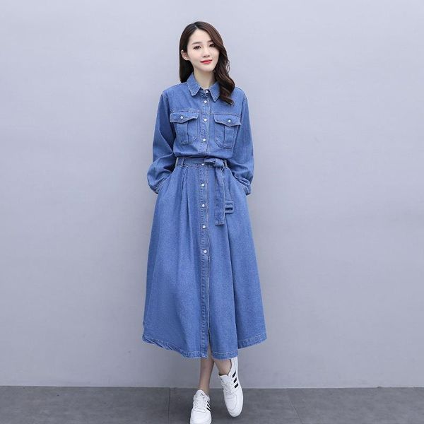 casual dresses women long denim dress spring autumn 2021 fashion lacing blue long-sleeve adjustable waist loose cotton female, Black;gray
casual dresses women long denim dress spring autumn 2021 fashion lacing blue long-sleeve adjustable waist loose cotton female, Black;gray