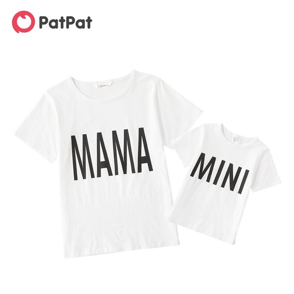 arrival summer letter print white cotton t-shirts for mom and me 210528, Blue