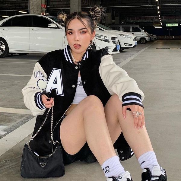 women's jackets baseball jacket women korean casual loose pocket letter print oversized bomber sweatshirt uniform streetwear couple out, Black;brown
women's jackets baseball jacket women korean casual loose pocket letter print oversized bomber sweatshirt uniform streetwear couple out, Black;brown