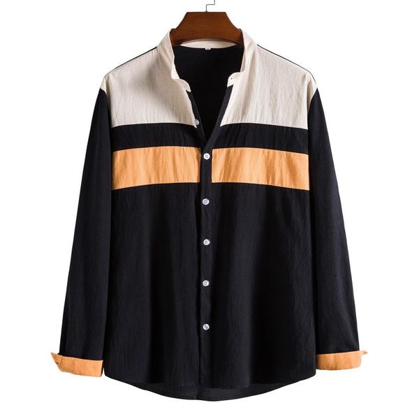 men's casual shirts 2021 color splice print shirt long sleeve button stand collar fashion for men plus size streetwear, White;black
men's casual shirts 2021 color splice print shirt long sleeve button stand collar fashion for men plus size streetwear, White;black