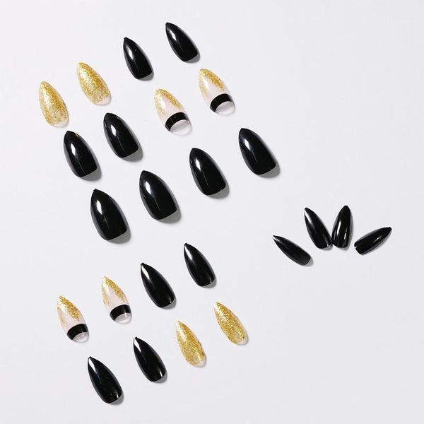 24pcs detachable black gold glitter pointed stiletto fake nails oval head wearable false full cover nail tips1, Red;gold
24pcs detachable black gold glitter pointed stiletto fake nails oval head wearable false full cover nail tips1, Red;gold