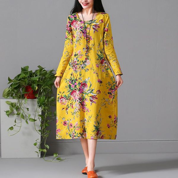 casual dresses spring and autumn women's national wind large size loose cotton linen printing long-sleeved retro art show thin dress, Black;gray
casual dresses spring and autumn women's national wind large size loose cotton linen printing long-sleeved retro art show thin dress, Black;gray