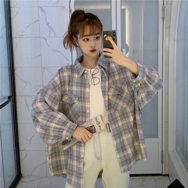 women's blouses & shirts plaid women long sleeve summer sun proof sweet outwear fashion simple all match loose students korean style, White
women's blouses & shirts plaid women long sleeve summer sun proof sweet outwear fashion simple all match loose students korean style, White