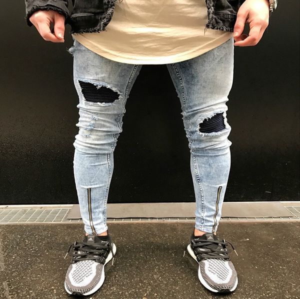 men's jeans mens knee fold hole zipper design elastic washed retro high street fashion denim pants ripped distressed motorcycle 5x, Blue
men's jeans mens knee fold hole zipper design elastic washed retro high street fashion denim pants ripped distressed motorcycle 5x, Blue
