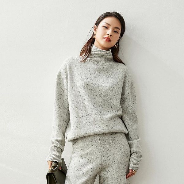 women's two piece pants cashmere sweater knitted wide-leg mock neck fashion neps yarn two-piece set, White
women's two piece pants cashmere sweater knitted wide-leg mock neck fashion neps yarn two-piece set, White